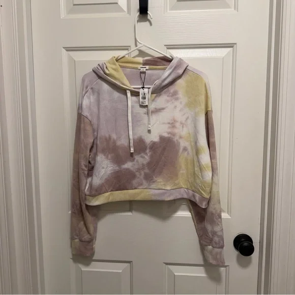 Garage Cozy Lounge Long Sleeve Crop Tie Dye Hoodie Sweatshirt Size Medium - Picture 2 of 5
